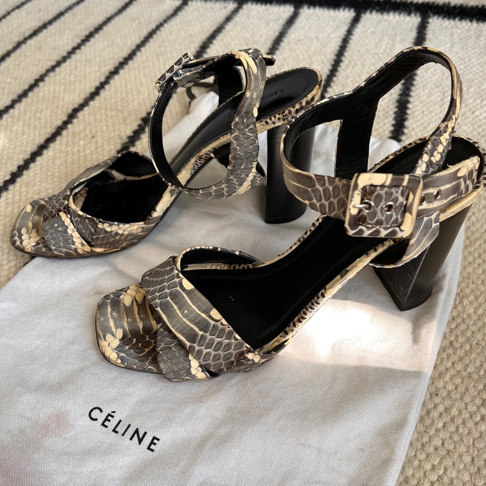 CELINE Python Leather Block Heel Sandal ~ 37.5EU